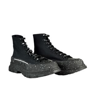 $1,395 NEW Alexander McQueen Black Speckled Tread Slick High Top Sneakers 49/16